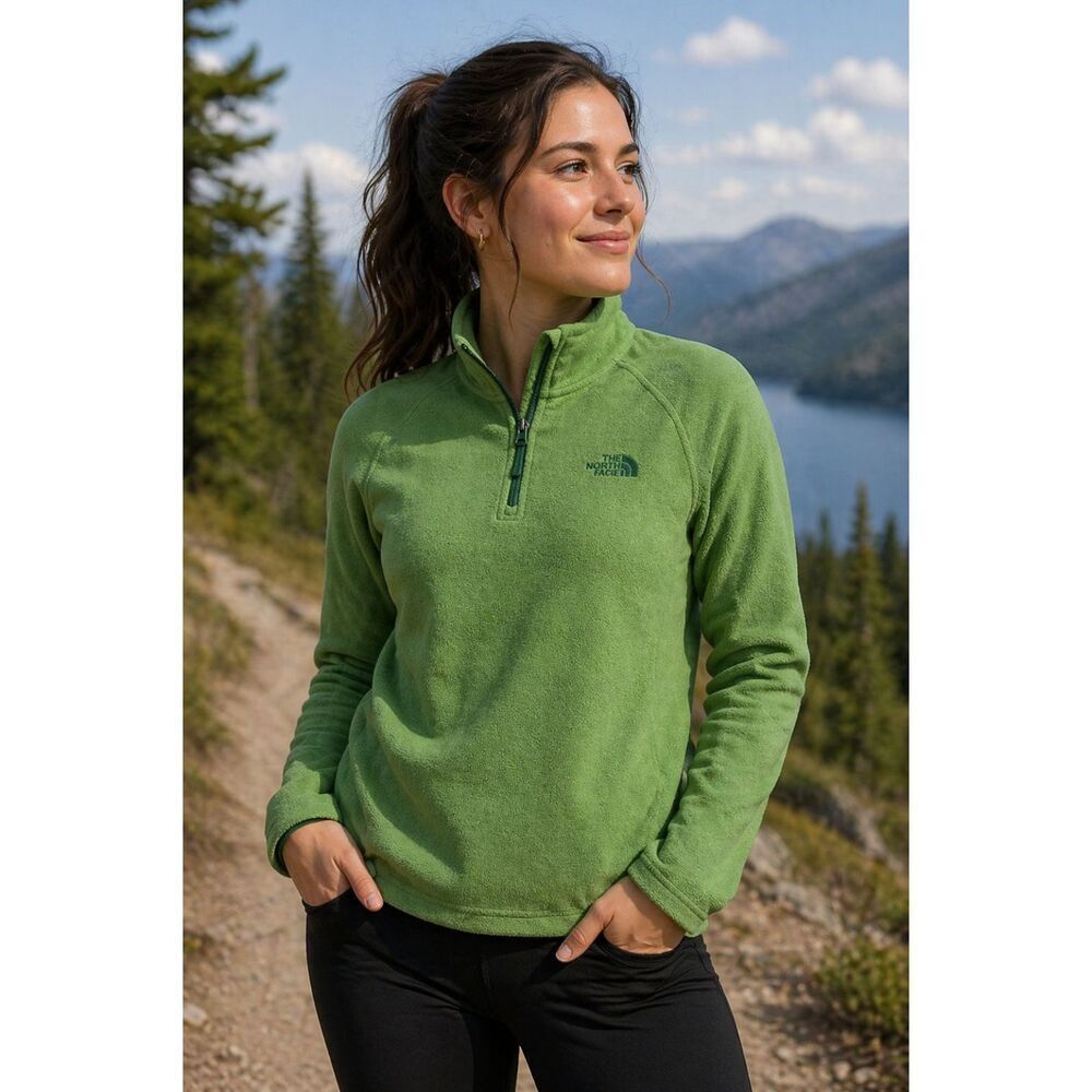 The North Face Women's Green 1/4 Zip Fleece Pullover PolarTec Jacket Size S/P